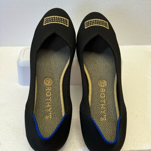 Rothy’s Limited Edition NWOT The Licorice Flat Black/Gold Toe Embroidery sz 11.5 - Picture 1 of 11